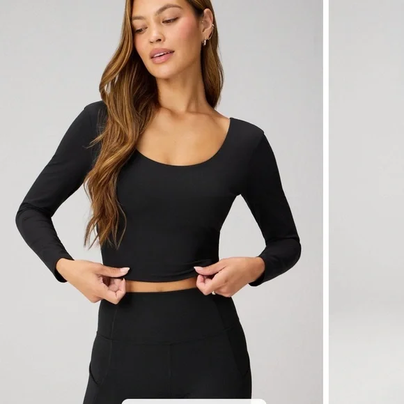 Fabletics Oasis Twist Built-In Bra Long-Sleeve Top - S - Black - Picture 2 of 4